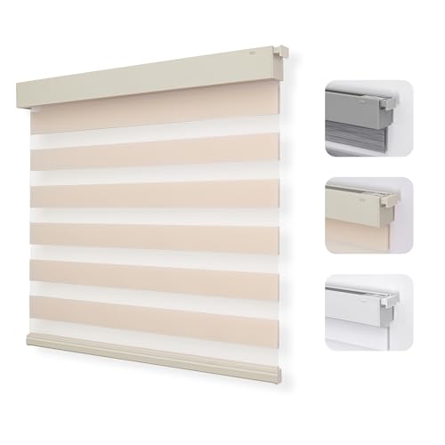 Amazon Joydeco No Drill Zebra Blinds for Windows, Cordless Dual-Layer Privacy Zebra Shades for Indoor Windows, Easy to Install, Light Filtering Sheer Blinds for Home (Light Beige,22 "W x 75 "H)
