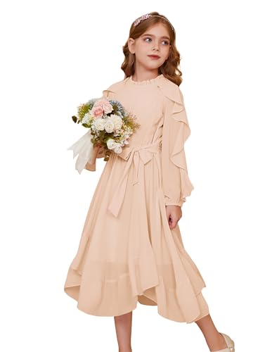 Amazon GRACE KARIN Girls Long Sleeve Dress Fall Spring Ruffle Swing Maxi High Low Formal Party Dress Size 5-12Y