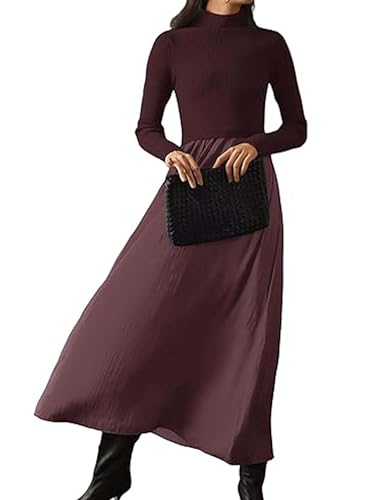 Lauweion Women's Turtleneck Sweater Maxi Dress Long Sleeve Slim Fit Ribbed Knit Pullover Jumper Top Flowy Long Dresses