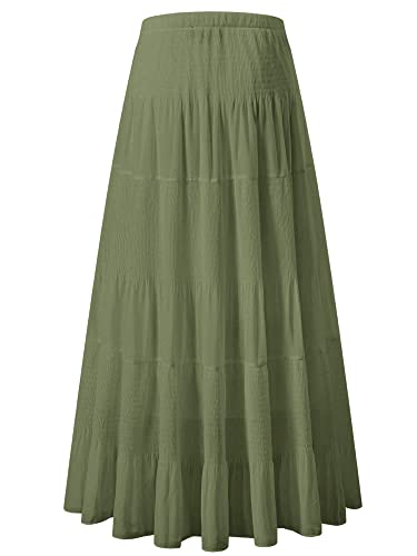 NASHALYLY Women's Chiffon Elastic High Waist Pleated A-Line Flared Maxi Skirts