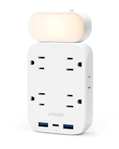 Anker USB Wall Charger,Anker 6 Outlet Extender with 2USB A, 1USB C Ports,Built-in Lamp and Overload Protector with Stable & Rotating Plug, Multi Plug Adapter Spaced for Home Travel Office,TUV Listed