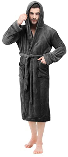 NY Threads Mens Hooded Fleece Robe - Plush Long Bathrobes