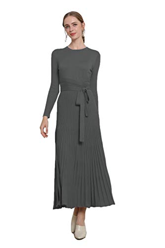 Amazon RanRui Womens Winter Fall Pleated Knitted Fit and Flare Long Sleeve Sweater Dress