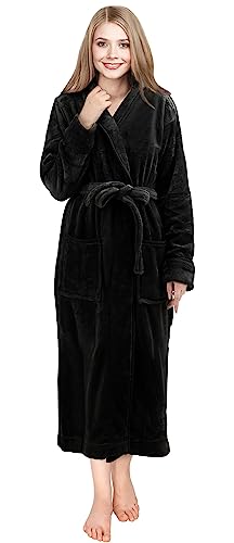 NY Threads Women Fleece Shawl Collar Bathrobe - Plush Long Robe