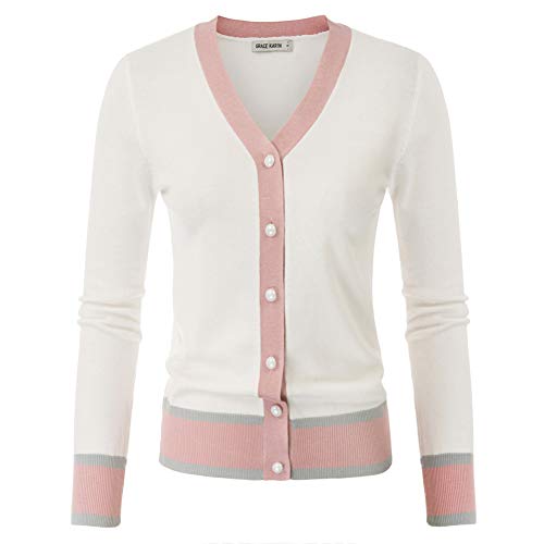 GRACE KARIN Women's Long Sleeve Button Down Sweater Classic V-Neck Knit Cardigan