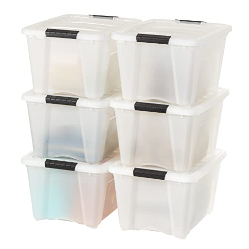 IRIS USA 32 Quart Stackable Plastic Storage Bins with Lids and Latching Buckles, 6 Pack - Pearl, Containers with Lids and Latches