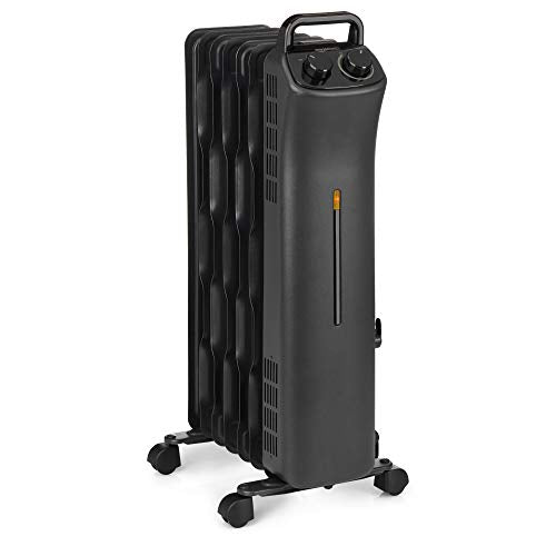 Amazon Basics Portable Radiator Heater with 7 Wavy Fins, Manual Control, Black, 1500W, 13.1 x 26.3 x 9.8 in