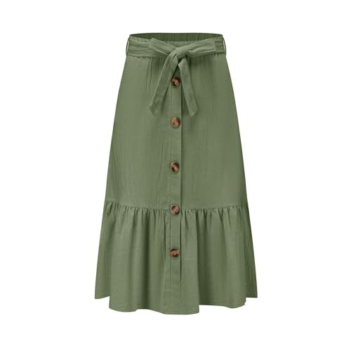 Amazon Girls Maxi Skirts Button Front High Waisted Long Skirt with Belt Ruffled Skirts with Pocke