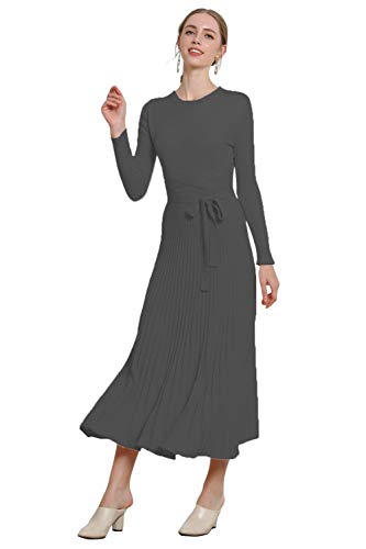 Amazon RanRui Womens Winter Fall Pleated Knitted Fit and Flare Long Sleeve Sweater Dress