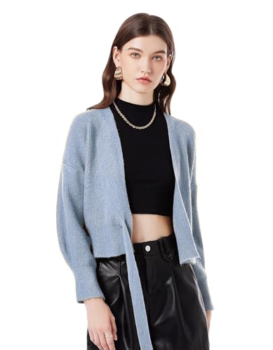 Mettclasi Women's Open Front Cardigan Sweater - Long-Sleeve Knit Short Outerwear Coat for Fall Winter