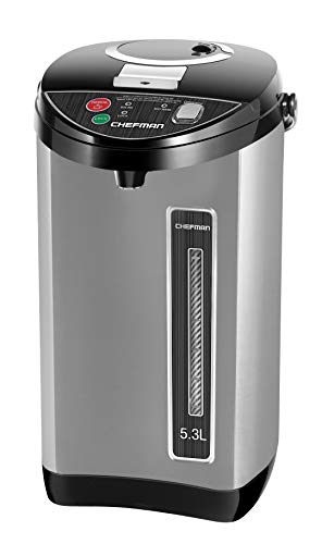 Chefman Electric Hot Water Pot Urn w/ Manual Dispense Buttons, Safety Lock, Instant Heating for Coffee & Tea, Auto-Shutoff/Boil Dry Protection, Insulated Stainless Steel, 5.3L/5.6 Qt/30+ Cups