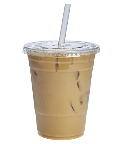 Comfy Package [16 oz. - 100 Sets Clear Plastic Cups With Flat Lids