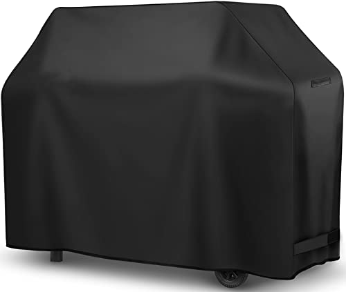 LyriFine 58inch Grill Cover, 600D Polyester Waterproof Heavy Duty Barbecue Gas Grill Cover, Special Fade & Weather Resistant, Outdoor BBQ Cover Fits Weber Char-Broil Nexgrill Brinkmann Grills, Black