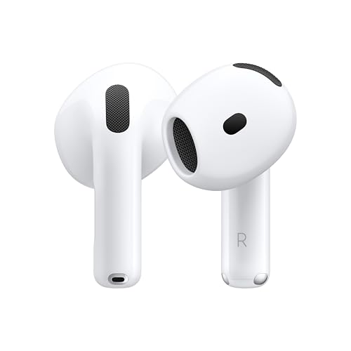 Amazon Apple AirPods 4 Wireless Earbuds, Bluetooth Headphones, Personalized Spatial Audio, Sweat and Water Resistant, USB-C Charging Case, H2 Chip, Up to 30 Hours of Battery Life, Effortless Setup for iPhone
