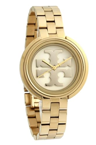 Tory Burch TBW6208 Miller Womens Gold Dress Watch, White Logo Dial, Stainless Steel Band