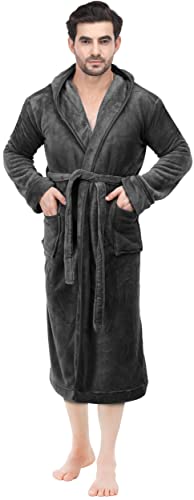 NY Threads Mens Hooded Fleece Robe - Plush Long Bathrobes