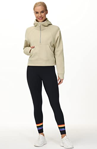 THE GYM PEOPLE Womens' Hoodies Half Zip Long Sleeve Fleece Crop Pullover Sweatshirts with Pockets Thumb Hole