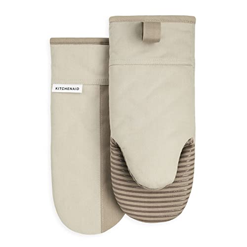 KitchenAid Beacon Two-Tone Non-Slip Oven Mitt Set, Milkshake/Beige, 5.75"x13", 2 Piece