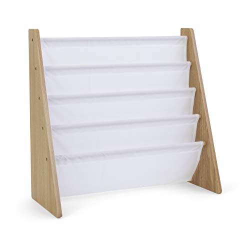 Humble Crew, 4 tier, Natural/White Kids Book Rack Storage Bookshelf with Deep Sleeves, Universal