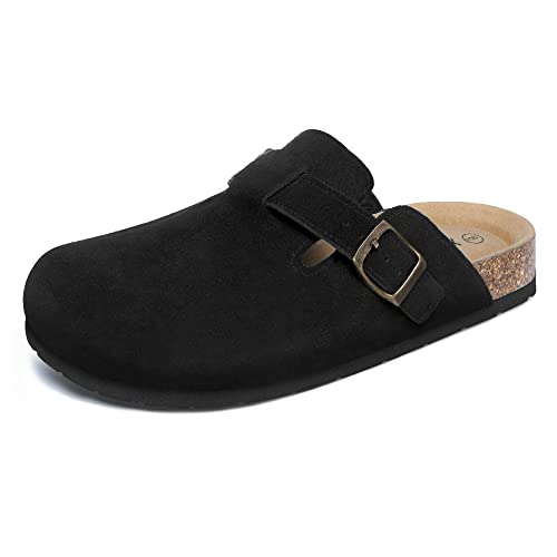 Women's Suede Clogs Adjustable Buckle Slip on Footbed Home Clog Slippers