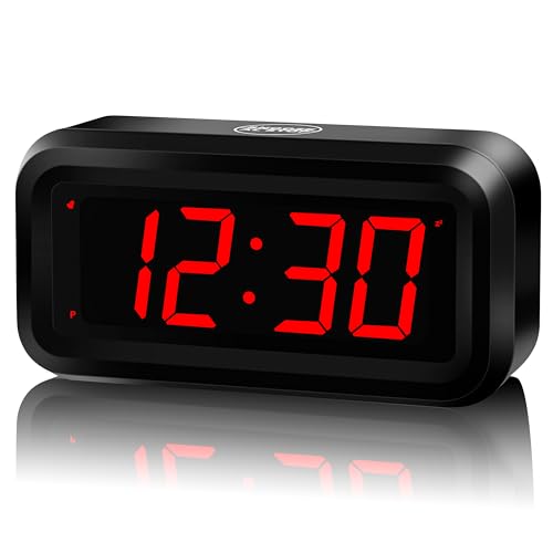 Alarm Clock, Digital Clock, Small Wall Clock, Battery Operated, Adjustable 3-Level Led Brightness, Dim Night Mode, 12/24Hr, Cordless, Constantly 1.2'' Digits Display for Bedroom/Travel, Easy to Set