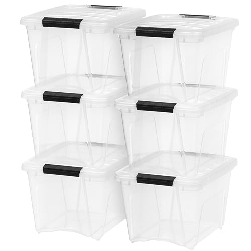 IRIS USA 19 Quart Stack & Pull™ Box, Clear with Black Handles, Set of 6