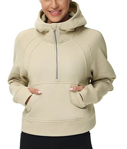 THE GYM PEOPLE Womens' Hoodies Half Zip Long Sleeve Fleece Crop Pullover Sweatshirts with Pockets Thumb Hole