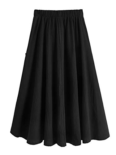 SweatyRocks Women's Casual High Waist Pleated A-Line Midi Skirt with Pocket