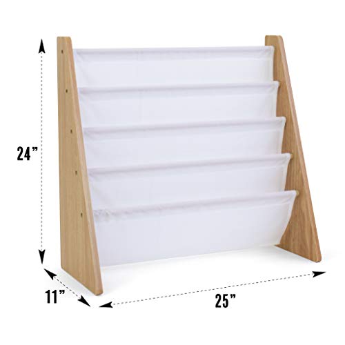 Humble Crew, 4 tier, Natural/White Kids Book Rack Storage Bookshelf with Deep Sleeves, Universal