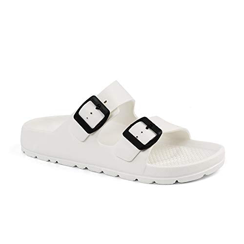 FUNKYMONKEY Women's Comfort Slides Double Buckle Adjustable EVA Flat Sandals