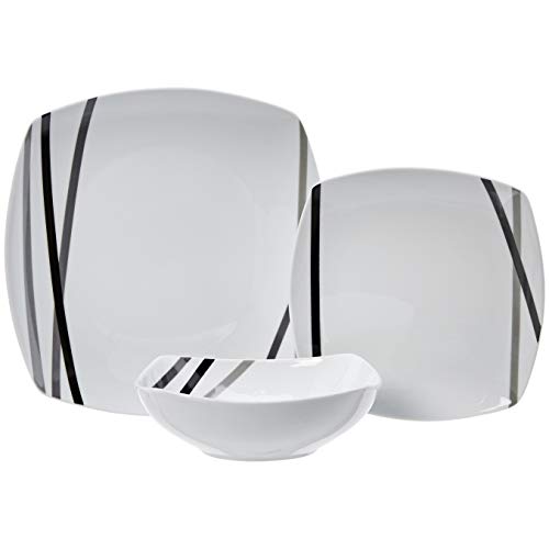 Amazon Basics 18-Piece Kitchen Dinnerware Set - Square Plates, Bowls, Service for 6 - Modern Beams