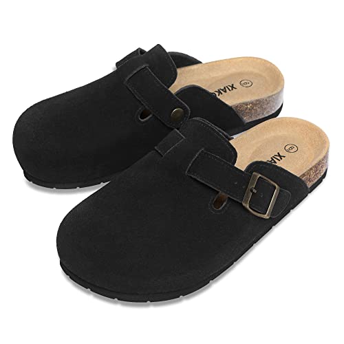 Women's Suede Clogs Adjustable Buckle Slip on Footbed Home Clog Slippers