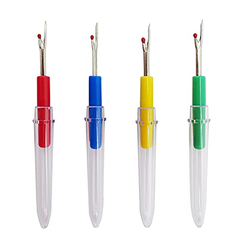 BEADNOVA Seam Ripper 4pcs Stitch Eraser Thread Cutter Small Clothes Tag Remover Seam Rippers for Sewing Crafting Thread Removing (4 Colors)