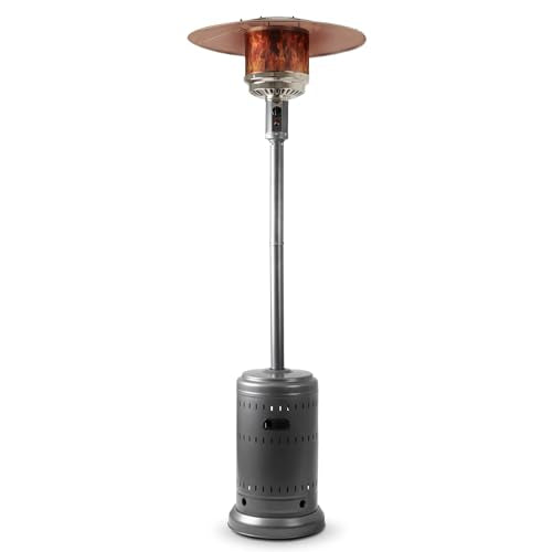 Amazon Basics 46,000 BTU Outdoor Propane Patio Heater with Wheels, Commercial & Residential, Slate Gray, 32.1 x 32.1 x 91.3 inches (LxWxH)