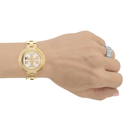 Tory Burch TBW6208 Miller Womens Gold Dress Watch, White Logo Dial, Stainless Steel Band