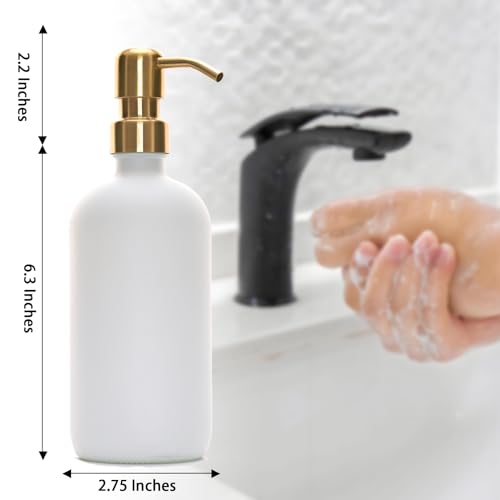 Soap Dispenser White Glass Hand Dish Soap Dispensers 1pcs Stainless Steel Pump 16 Oz for Kitchen Sink Countertop Bathroom