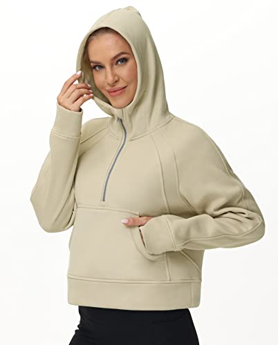 THE GYM PEOPLE Womens' Hoodies Half Zip Long Sleeve Fleece Crop Pullover Sweatshirts with Pockets Thumb Hole