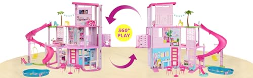 Barbie Dreamhouse 2023, Pool Party Doll House with 75+ Pieces and 3-Story Slide, Barbie House Playset, Pet Elevator and Puppy Play Areas