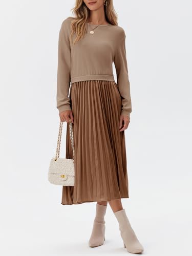 Amazon Wenrine Womens Sweatshirt Dress Casual Patchwork Long Sleeve Crewneck Pleated Fall Maxi Dresses