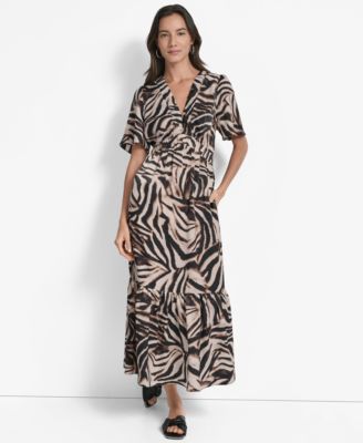 Macy's DKNYWomen's Printed V-Neck Short-Sleeve Maxi Dress