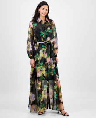 Macy's julia jordanWomen's Floral Chiffon Maxi Shirtdress