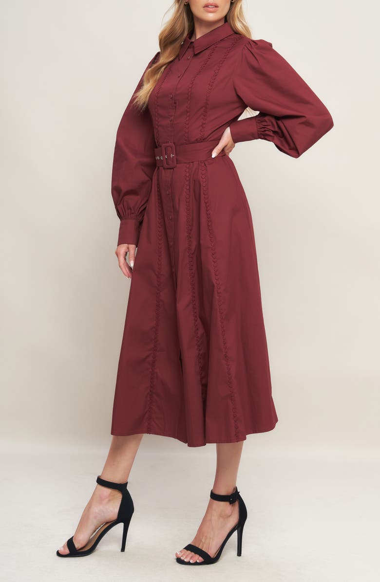 FLYING TOMATO Long Sleeve Solid Midi Shirtdress