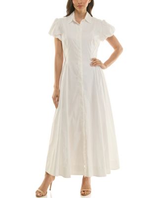 Macy's TaylorWomen's Puff-Sleeve Collar Neck Shirt Dress