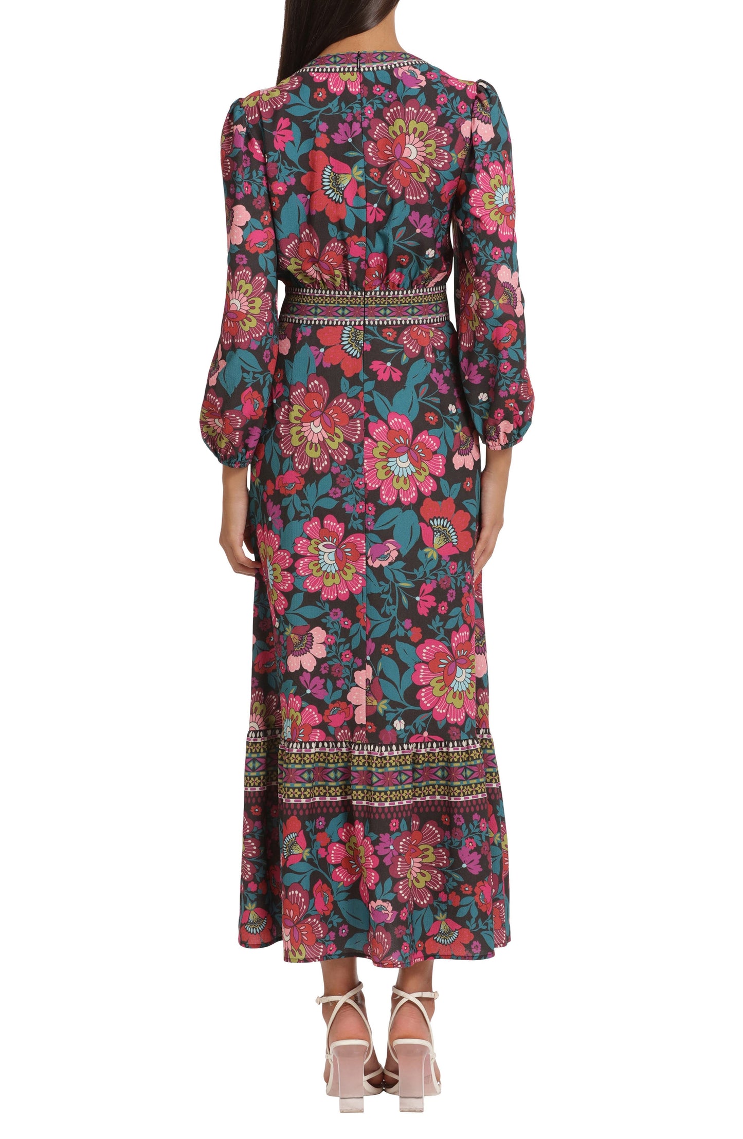 DONNA MORGAN FOR MAGGY Floral Border Print Maxi Dress, Alternate, color, BLACK/ RASPBERRY