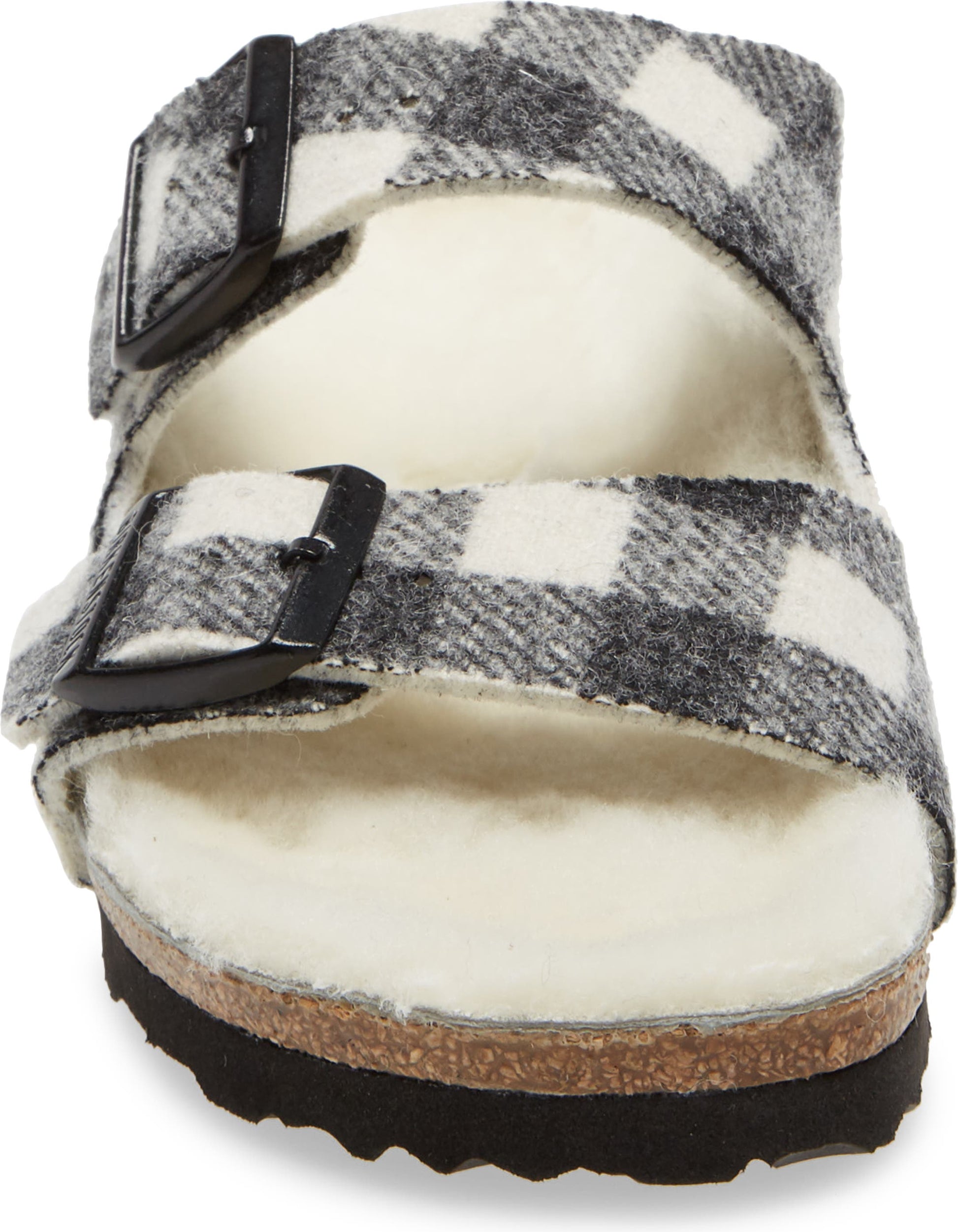 Birkenstock Arizona Genuine Shearling Lined Slide Sandal (Women)<br />, Alternate, color, PLAID WHITE WOOL