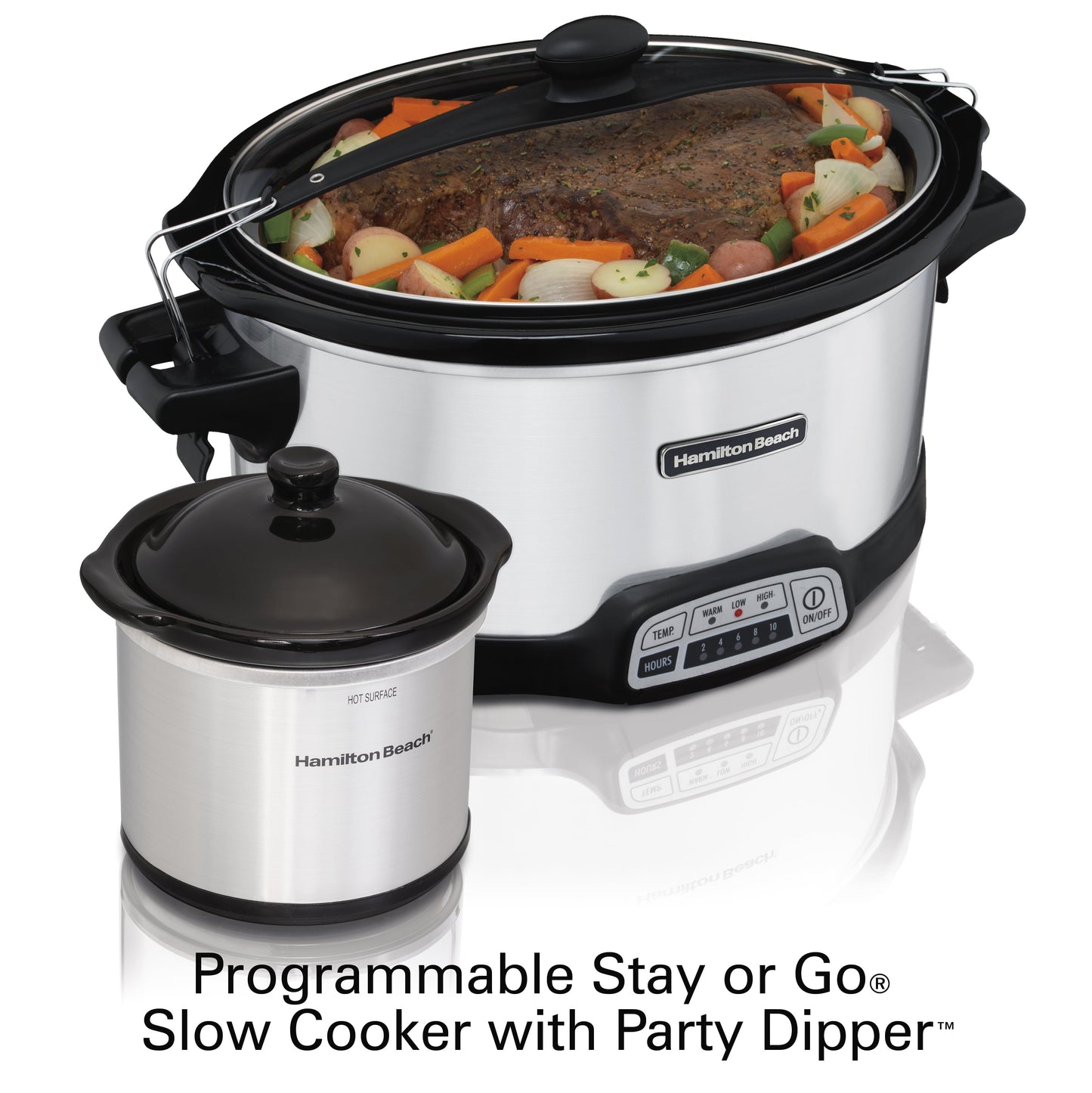 thumbnail image 2 of Hamilton Beach Programmable Slow Cooker with Party Dipper, 7 Quart Capacity, Stainless Steel, 2 of 8