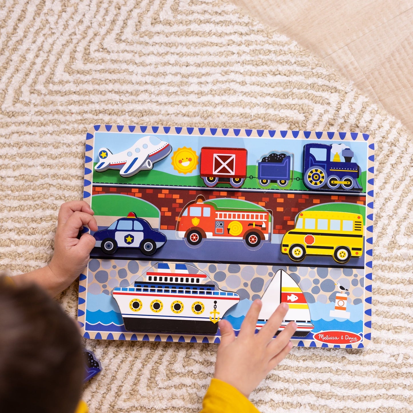 thumbnail image 3 of Melissa & Doug Vehicles Wooden Chunky Puzzle - Plane, Train, Cars, and Boats (9 pcs) - FSC Certified, 3 of 10