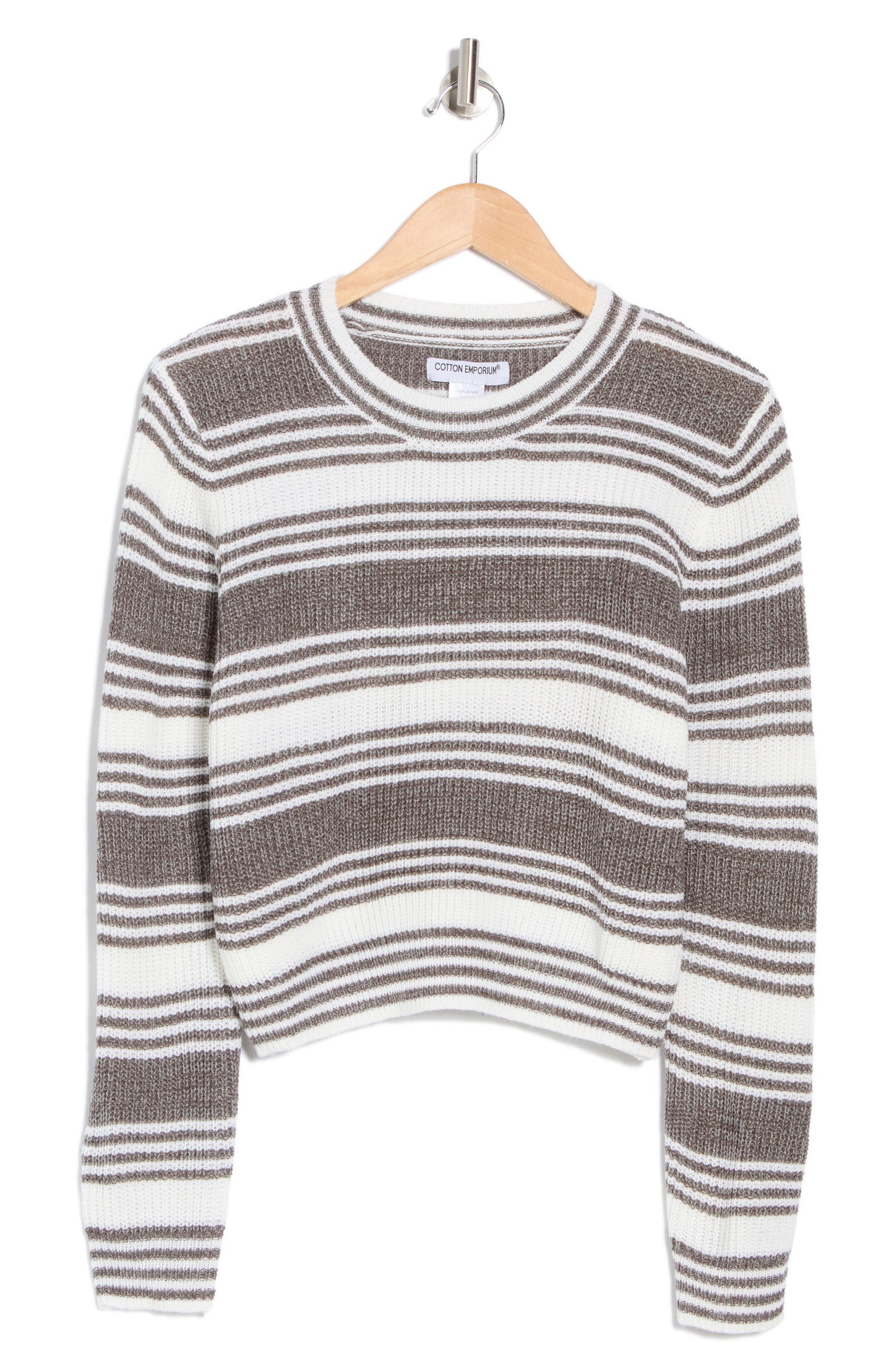 Cotton Emporium Stripe Crop Sweater, Alternate, color, Heather Grey