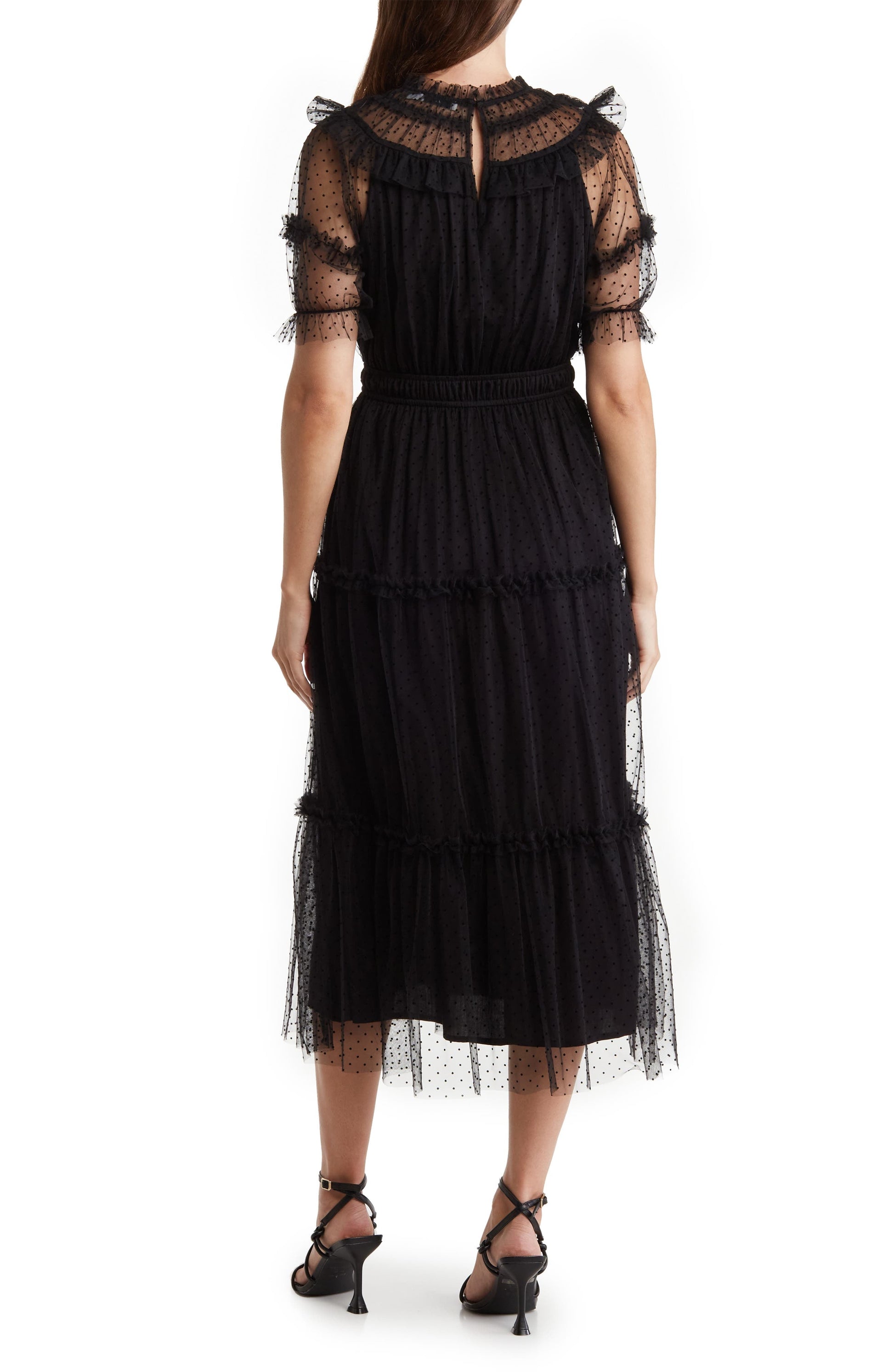 Lush Tulle Tiered Midi Dress, Alternate, color, BLACK