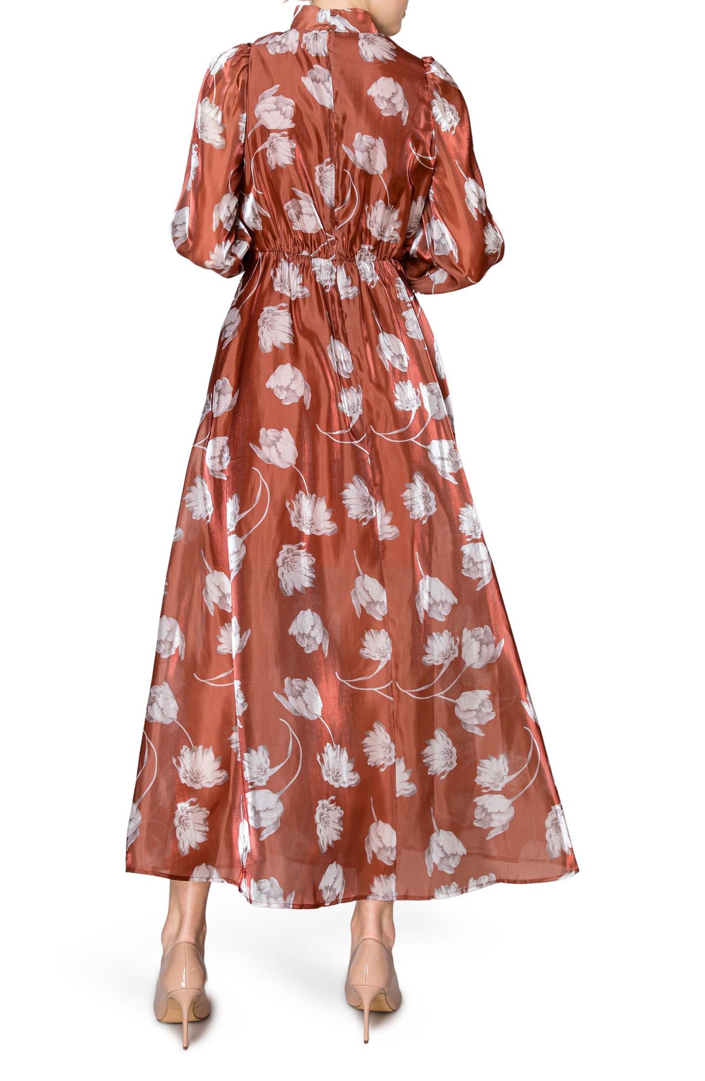 MELLODAY Mock Neck Chiffon Maxi Dress, Alternate, color, Brown Floral